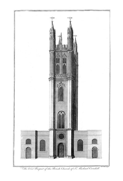A Cornhilli St. Michael plébániatemplom nyugati kilátása, 1756 alkotó: Benjamin Cole