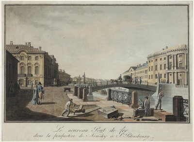 Kilátás a zöld hídra Szentpéterváron - Benjamin Paterssen (1748-1815). Rézkarc, akvarell, 1808 után. Szentpétervári Állami Történeti Múzeum alkotó: Benjamin Patersson