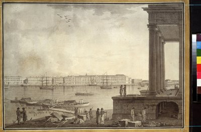 Kilátás a Téli Palotára és a Szentpétervári Tőzsdére. Benjamin Paterssen (1748-1815) munkája, ceruza és tinta papíron, 1790 körül. Svéd művészet alkotó: Benjamin Patersson