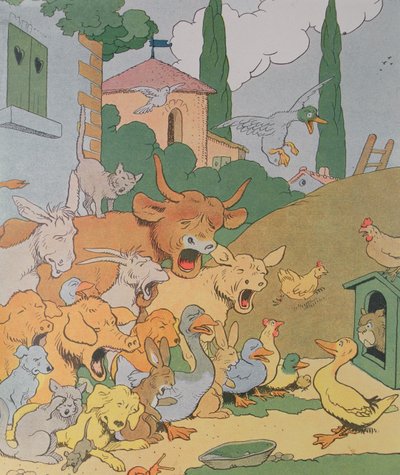 Illusztráció a „Gedeon, a tolvajok főnöke” albumhoz (színes metszet) alkotó: Benjamin Rabier