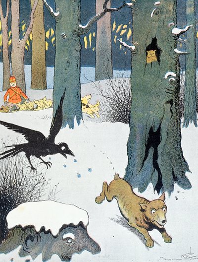 Illusztráció a „Le Roman de Renard”-ból, 1900 körül (színes litó) alkotó: Benjamin Rabier