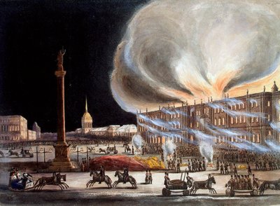 Tűz a Téli Palotában 1837 decemberében, 1838. alkotó: Benjamin Richard Green
