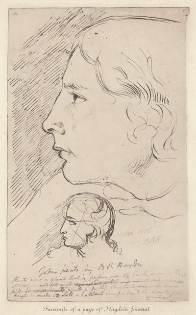 John Keats angol költő vázlata Benjamin Haydon angol művész folyóiratából (litho) alkotó: Benjamin Robert (after) Haydon
