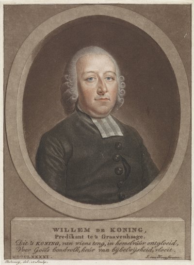 Willem de Koning lelkész portréja alkotó: Benjamin Samuel Bolomey