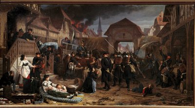 1870-es háború: „” Rekvirálások Reichshoffenben”” A froeschwiller-woerth-i (Froeschwiller-Woerth) csata (vagy Reichshoffen-i csata) 1870. 08. 06-án Poroszország győzelmét jelentette - Benjamin Ullmann festménye (1842)11829. Nancy, Musee historique Lorrai alkotó: Benjamin Ullmann