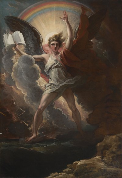 Egy hatalmas angyal áll a földön és a tengeren alkotó: Benjamin West