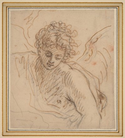 Angyal (toll és barna tinta fekete krétával, fektetett papírra) alkotó: Benjamin West