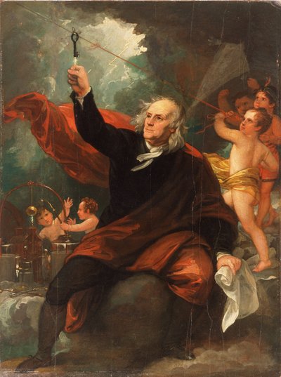 Benjamin Franklin Elektromos energiát merít az égből alkotó: Benjamin West