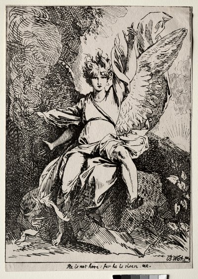 A poliautográfia mintái: Az angyal Krisztus sírjánál, 1801. alkotó: Benjamin West