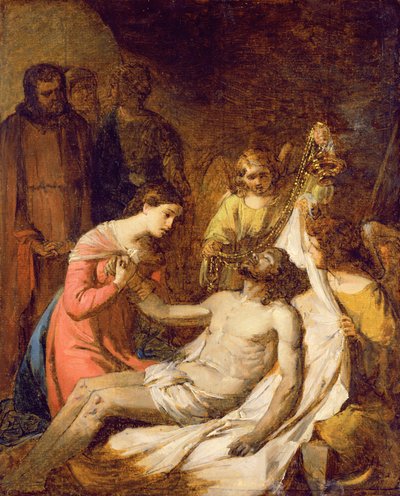 Tanulmány a Halott Krisztus siralmáról (olaj, papírra fektetve a táblára) alkotó: Benjamin West