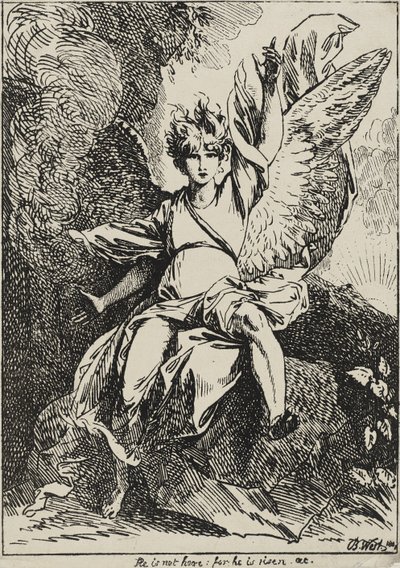 A feltámadás angyala, 1801 (toll litográfia szövött papíron, az eredeti szövött tartólapra rögzítve szürkésbarna akvatintával) alkotó: Benjamin West