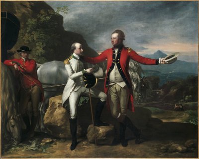 Két tiszt és egy lovász egy tájban alkotó: Benjamin West