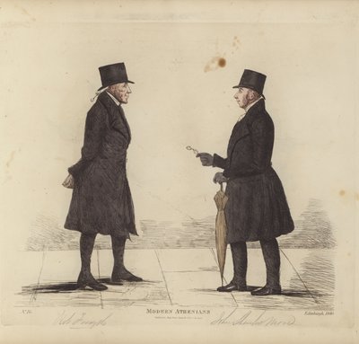 Eminent Edinburghians, más néven modern athéniak, Robert Forsyth, Esq, Advocate, John Shank More, Esq, LLD, Advocate (színes gravírozás) alkotó: Benjamin William Crombie