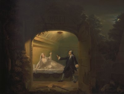 David Garrick és George Anne Bellamy a Rómeó és Júlia című filmben, V. felvonás, iii. jelenet alkotó: Benjamin Wilson