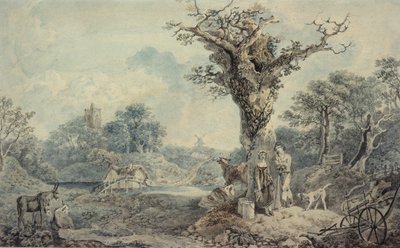 Táj figurákkal és szarvasmarhákkal alkotó: Benjamin attr. to Barker