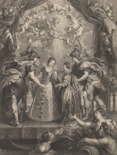 17. tábla: A két hercegnő cseréje Hendaye-ban, allegorikus jelenet Annával, 1707-1010 alkotó: Benoit Audran I