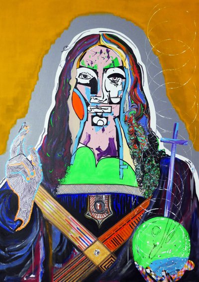 Surpeinture : Salvator Mundi, 2020 (olaj, papír és akril, vászon) alkotó: Benoit Erwann Boucherot