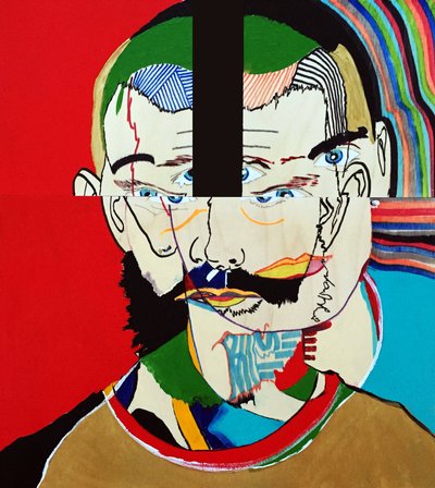 Surportrait : Mathieu Leroux, 2021 (olaj és akril, 3 egymás melletti fapanelre) alkotó: Benoit Erwann Boucherot