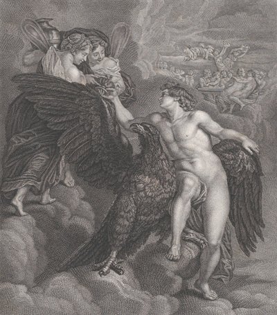 Ganymedes, sasra támaszkodva, átveszi a poharat Hebétől, 1786 alkotó: Benoit Louis Henriquez