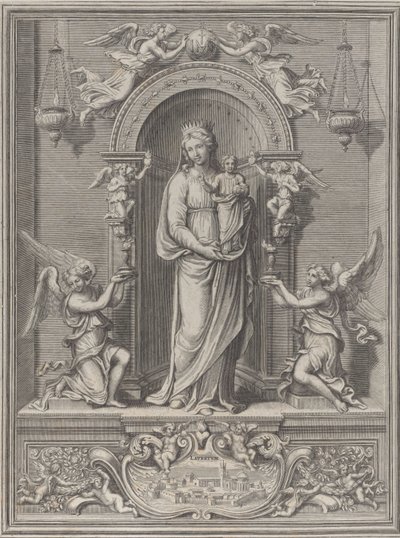 Loretói Madonna, egy fülkében, mindkét oldalán angyallal, 1650-1724. alkotó: Benoît Farjat