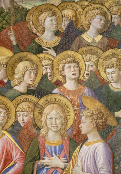 Angyalkórus, részlet a Mágusok utazása ciklusból a kápolnában, 1460 körüli freskórészlet a 70615-ből alkotó: Benozzo di Lese di Sandro Gozzoli