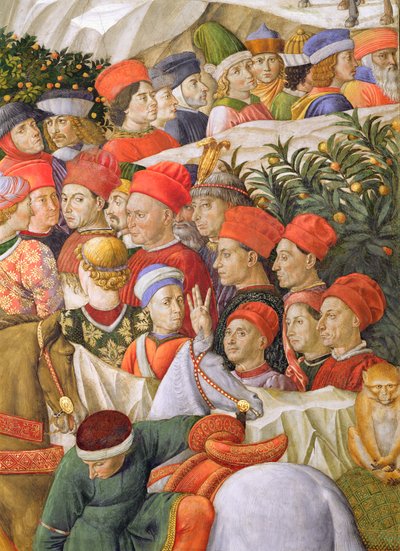 Arcok a körmenetben, részlet a Mágusok utazása ciklusból a kápolnában, 1460 körüli freskórészlet a 70601-ből alkotó: Benozzo di Lese di Sandro Gozzoli