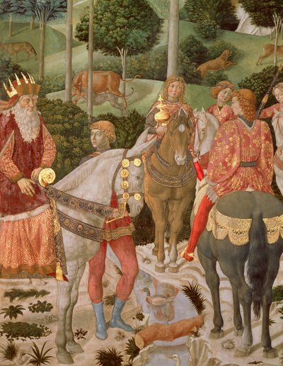 Piero de Medici (1416-69) mint Caspar, részlet A mágusok körmenetéből, 1459-60 körül alkotó: Benozzo di Lese di Sandro Gozzoli