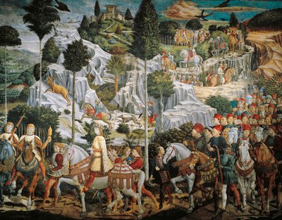 Máguskirályok körmenete Betlehembe, Benozzo Gozzoli (1420-1497), freskó, tempera és olaj a falon, Palazzo Medici Riccardi kápolnája, Firenze alkotó: Benozzo di Lese di Sandro Gozzoli