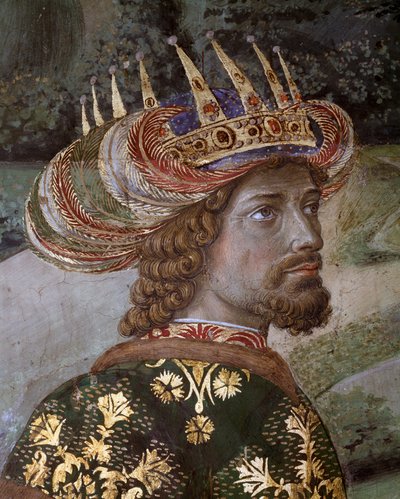 A jeruzsálemi mágusok mágusainak utazása Betlehembe olaszul „Viaggio dei Magi”-nak vagy „Cavalcata dei Magi”-nak nevezi Balthasar részletét VIII. János paleológus, bizánci császár (VII. Palaiologosz (vagy Palaeologus) János) vonásai alatt. alkotó: Benozzo di Lese di Sandro Gozzoli