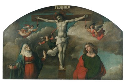 Keresztre feszítés a Szűzanyával és Keresztelő Szent Jánossal alkotó: Benvenuto Tisi da Garofalo