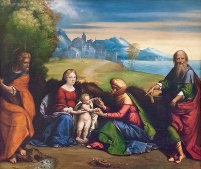 Szent család Szent Joachimmal és Annával (festmény) alkotó: Benvenuto Tisi da Garofalo