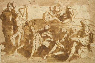 Mennyei táj figurái (tinta papíron) alkotó: Bernadino India