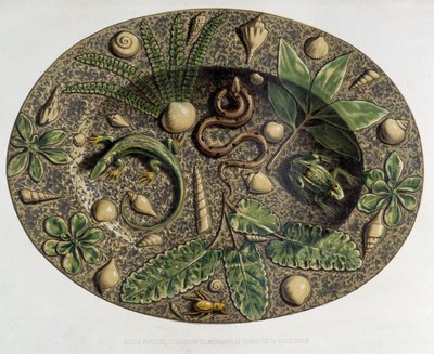 Plate à hüllők – Plate céramique, C. Delange és C. Borneman „” Bernard Palissy munkája” c. alkotó: Bernard (after) Palissy