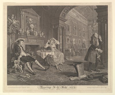 Házasság A-la-Mode, II. tábla, 1745. április. alkotó: Bernard Baron