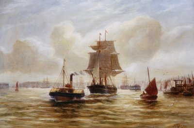 Gőzvontató hajót vontat a Tyne torkolatánál alkotó: Bernard Benedict Hemy