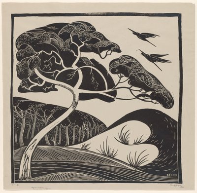 Dűne táj (cím az objektumon) Fa 2 gémtel (cím a tárgyon) alkotó: Bernard Essers (signed by artist)