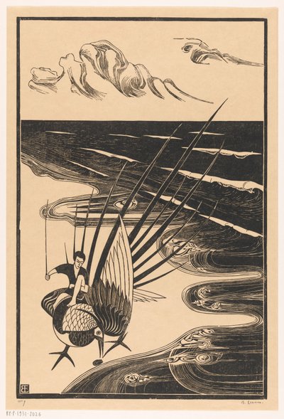Fácánon ülő alak a tengerparton alkotó: Bernard Essers (signed by artist)
