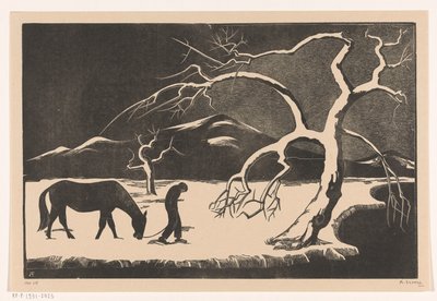 Férfi lóval a hóban alkotó: Bernard Essers (signed by artist)