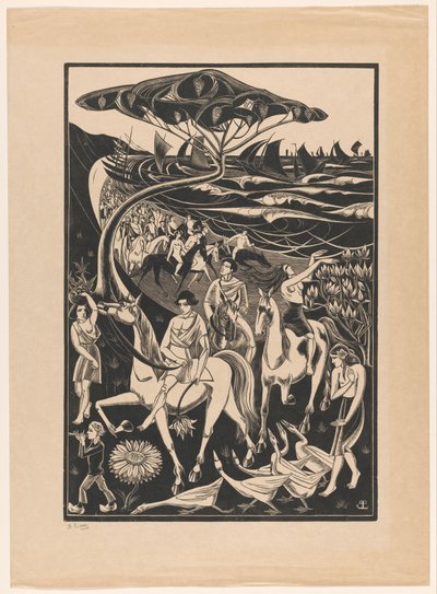 Lovasok felvonulása a tengerparton alkotó: Bernard Essers (signed by artist)