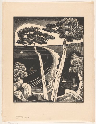 Fenyőfák (a Breton-öböl apálykor) (eredeti cím az objektumon) alkotó: Bernard Essers (signed by artist)
