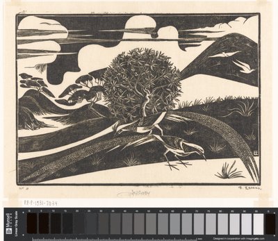 Két fácán dombos tájon alkotó: Bernard Essers (signed by artist)