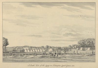 Déli nézet a Hampton Court Green-i táborról 1731, 1731-33 (toll és fekete tinta és mosás fektetett papíron) alkotó: Bernard III Lens