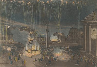 Tökéletes leírás a Covent Garden-i tűzijátékról, amelyet a... megbízásából adtak elő, 1809-ben. alkotó: Bernard Lens