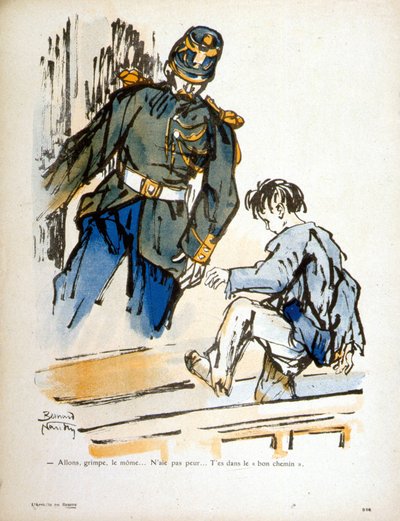 Gyermek és rendőr - metszet alkotó: Bernard Naudin