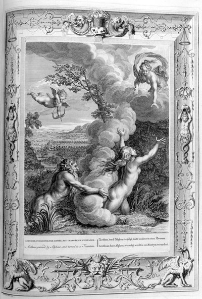 Arethusát, akit Alfeusz üldöz, és szökőkúttá változtatta, 1733 alkotó: Bernard Picart