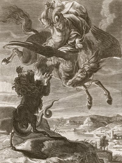 Bellerophon harcol a kimérával, 1731 alkotó: Bernard Picart