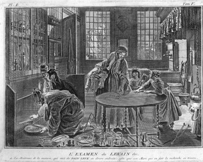 Judaizmus: kovász vizsgálata, kovász keresése Pessza (húsvét) ünnepének előestéjén A kovász keresése, minden chametz eltávolítása húsvét előestéjén a zsidó nép számára) Metszet a „” képből Illustration de ceremonies et customs vallás alkotó: Bernard Picart