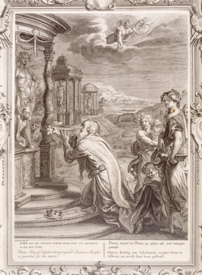 Oeneus, Kalydon királya, aki egy áldozatban elhanyagolta Dianát, megbüntetik tisztázatlanságáért, 1731 alkotó: Bernard Picart