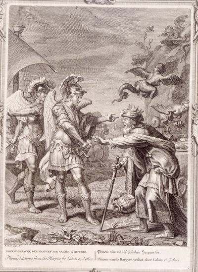 Phineust a hárpiák közül Calais és Zethes kiszabadítja, 1731 alkotó: Bernard Picart