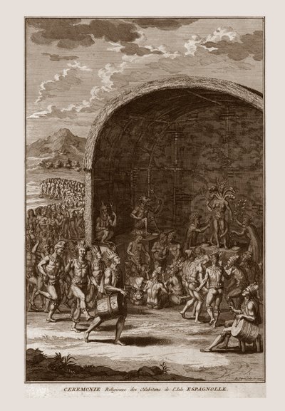 Hispaniola sziget lakóinak vallási szertartása, 1721. alkotó: Bernard Picart